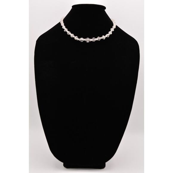 Vintage Crystal Beaded Collar Necklace Clear Faceted D.B. Metal Signed Bin3A - Picture 1 of 12